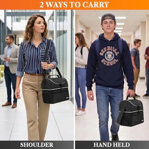 opux Insulated Lunch Bag, Double Decker (Black)