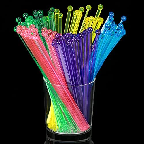 Mudder 100 Pieces Disposable Plastic Crystal Swizzle Sticks, Multi