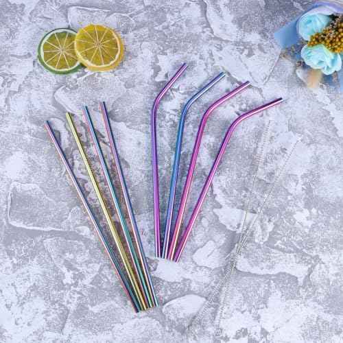 Rainbow Drinking Straws Set, Reusable 8pcs Stainless Steel