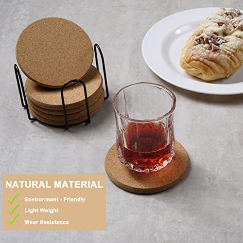 8 Pcs Drink Coasters with Holder, Thicker Cork Coasters for Drinks