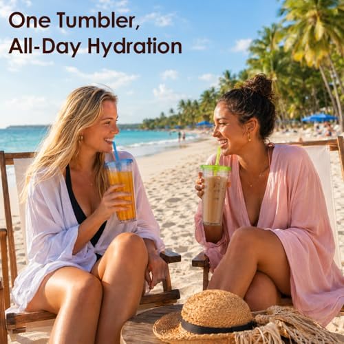 Luxfuel 32 oz Clear Tumblers Cup with Lid & Straw, Acrylic Iced Coffee