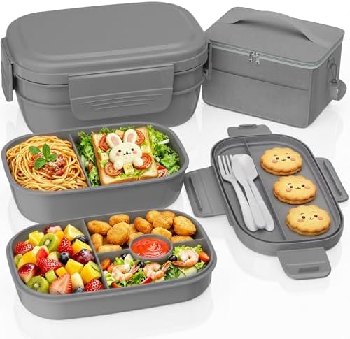 Adults Bento Lunch Box Set with Lunch Bag, Grey