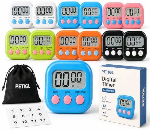 12-Pack Magnetic Large LCD Countdown Timers, Style A