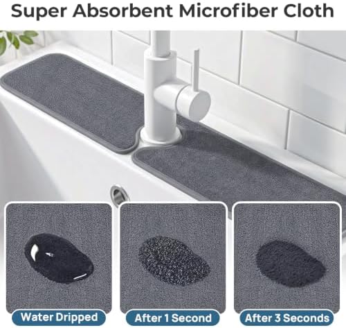 PoYang 2 Pack Faucet Mat for Kitchen Sink Splash Guard, Long 24x5 Inch