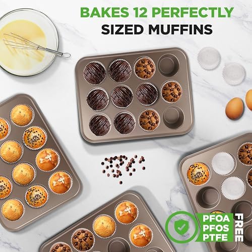 NutriChef Muffin Pans for Baking 4-Pack | Nonstick 12 Mold Cupcake