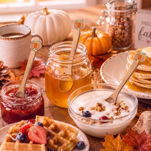 8 Pcs Fall Pumpkin Spoons 5'' Acacia Wood Spoon for Coffee Bar
