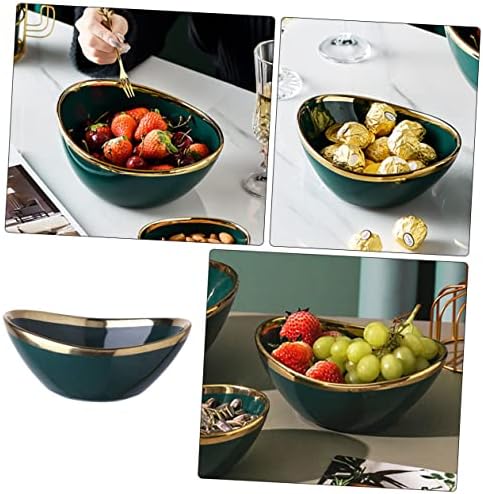 VANZACK Creative Ceramic Mixing Bowl with Spout, Green Stoneware Bowl