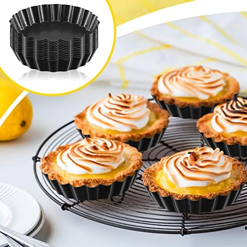 Tessco for you 16 Pcs Mini Tart Pans for Baking, Black Gray Round