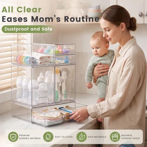 Baby Bottle Organizer, 6-Piece Clear Acrylic Stackable Storage Drawers