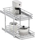 2-Tier Pull Out Cabinet Organizer, 13.5" W x 21.5" D, Heavy Duty Dual Slide Out Shelves for Base Cabinets, Chrome Wire Basket Drawer for Pantry, Kitchen & Bathroom Storage