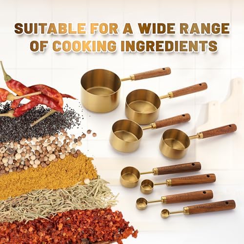 Stainless Steel Measuring Cups and Spoons Set with Wood Handle