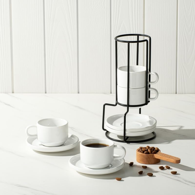 ONEMORE 2.5 Oz Espresso Cups Set of 4, Stackable Porcelain Coffee Cups