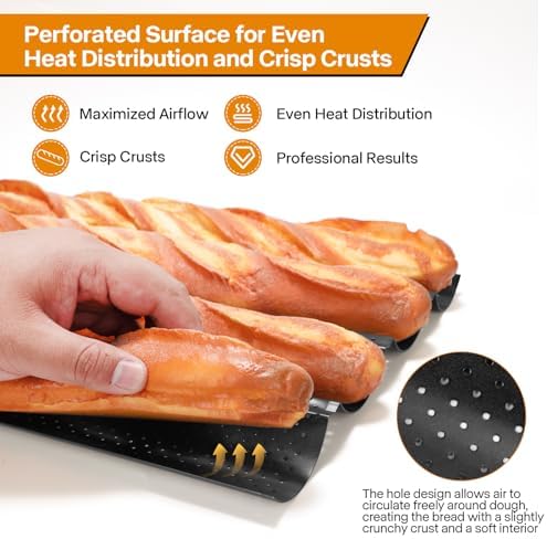 4-Slot French Baguette Pan Set, Non-Stick French Bread Pan, Baguette