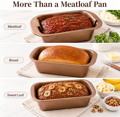 2 Pack Meatloaf Pan with Drain Tray, Nonstick Loaf Pan for Baking