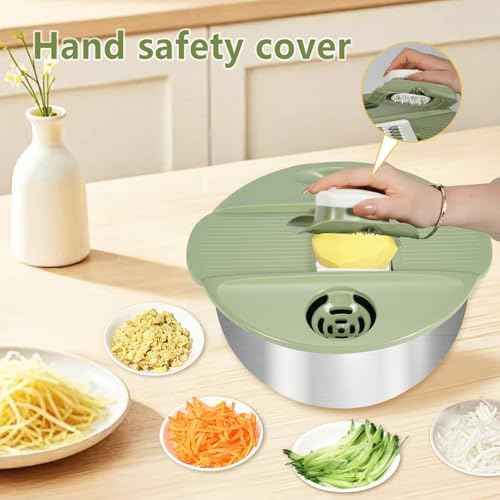 KITHELP Stainless Steel Salad Spinner Large 5.3Qt, Lettuce Spinner Dryer with 5 Blades Slicer, Vegetable Spinners, Lettuce Spinner, Fruit Washer Bowl with Strainer, Non-Slip Base, Dishwasher Safe