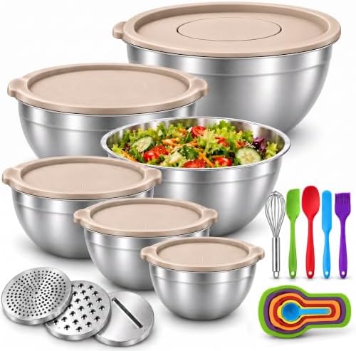 20 PCS Stainless Steel Mixing Bowls with Airtight Lids, 6 Nesting