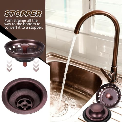 Hushee 2 Pcs 3.5 Inch Kitchen Sink Strainer Stopper, Oil Rubbed Bronze