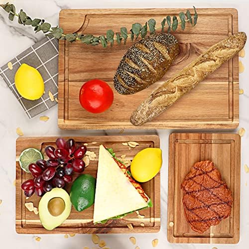 Acacia Wood Cutting Board Set with Juice Groove (3 Pieces), Organic
