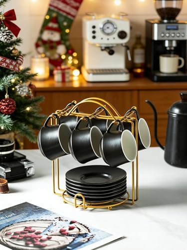 YHOSSEUN Espresso Cups Set of 6, 4 OZ Expresso Shots Cup with Stand