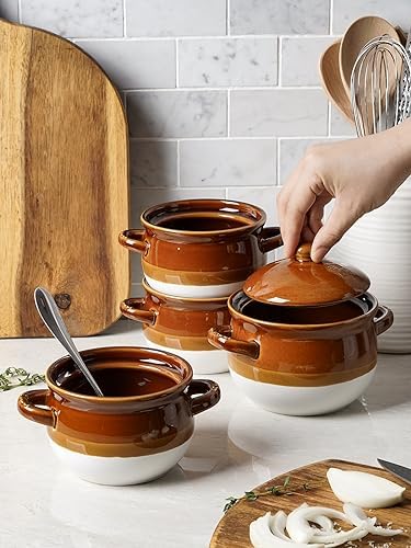 LE TAUCI French Onion Soup Bowls with Lids, Handles, 22 oz, Set of 4