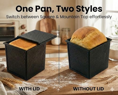 Mini Pullman Loaf Pan with Lid, 2-Pack 4 Inch Pan, Black