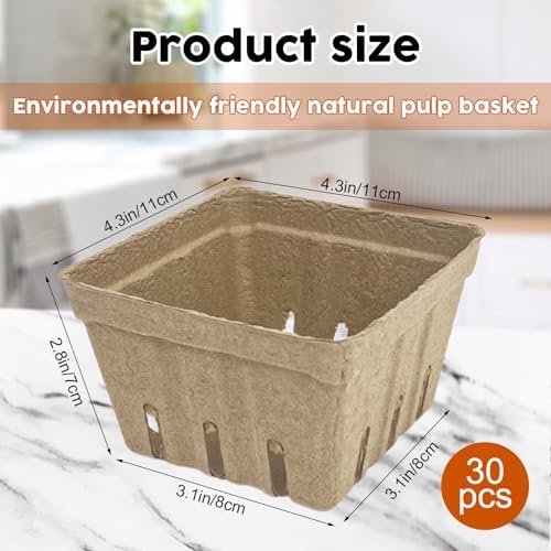 FMOACEN 30 Pcs Natural Pulp Fiber Berry Basket, 1 Pint Molded Berry