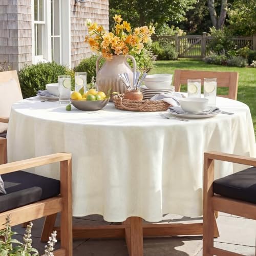NOVILYS 70 Inch Round Tablecloth with Linen Textured, Cream White