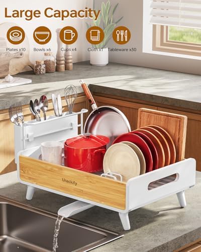 Urackify Bamboo Dish Drying Rack, White
