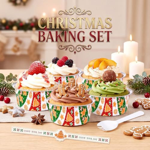 Willinglong 30 Pcs 5 oz Christmas Mini Cake Pans with Lids Spoons