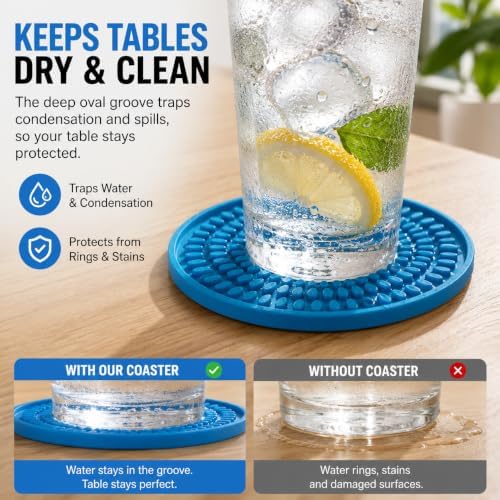 Silicone Coasters for Drinks - Absorbent Rubber Coasters Set of 6