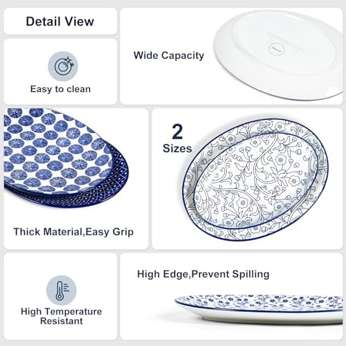 Selamica 14 Inch Oval Large Ceramic Serving Platter Set of 4, Vintage