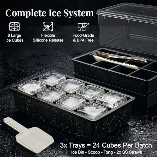 2in Silicone Ice Cube Tray - Ice Cube Molds for 8 Large Ice Cubes