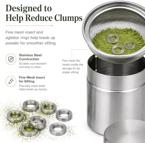 Xuronex 2-Pack Matcha Powder Sifter and Storage Tin Set, Stainless
