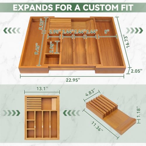 Luxury Teak Expandable Kitchen Drawer Organizer - Cutlery & Utensil