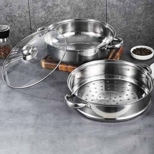 Steamer Pot for Cooking [Large Capacity] 11.8 inch Steamer Pot, 2-tier Multipurpose 18/8 Stainless Steel Steam Pot Cookware with Lid for Vegetable, Dumpling, Stock, Sauce, Food
