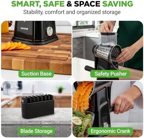 NutriChef 5-in-1 Cheese Grater & Shredder, Black