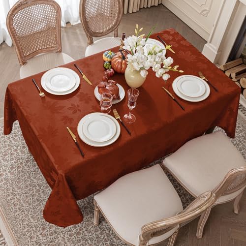 Softalker Fall Jacquard Rectangle Tablecloth, 60 x 120 Inch Rust