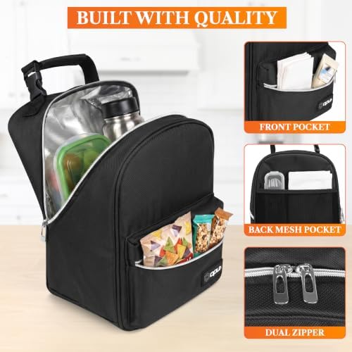 opux Insulated Lunch Box for Kids and Adults, Black