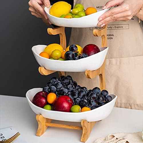 3 Tier Fruit Basket, Ceramic Fruit Bowl for Kitchen Counter, Home Fruit Bowl Set with Holder for Fruit Veggies Tray Snacks Nuts Bread Candy Storage Holder (Porcelain)