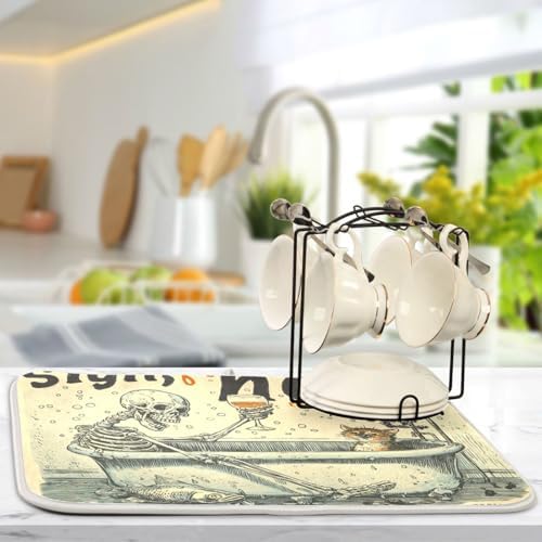 OTVEE Skeleton’s Bath and Wine Dish Drying Mat for Kitchen Counter