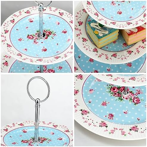 Dandat 4 Pcs 3 Tier Tea Party Cake Stand Floral Ceramic Cupcake
