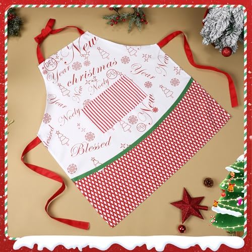 TRIWORKS Christmas Apron with Pocket Women Kitchen Apron for Cooking