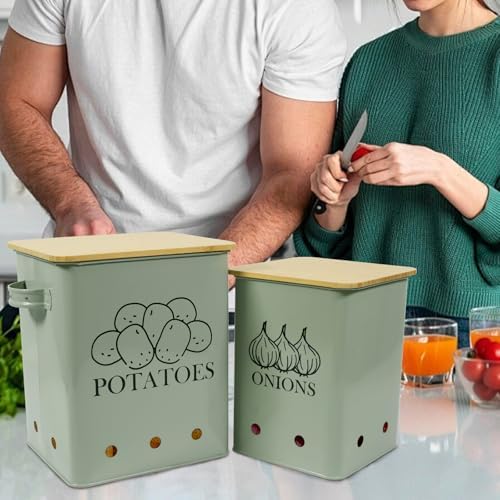 Potato and Onion Storage Bin, Onion Holder with Onion Slicer, Potato