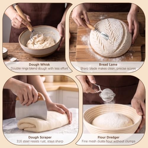 Sourdough Starter Kit, Rattan Banneton Baskets