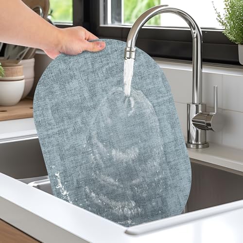 Faux Leather Oval Placemats Set of 6, Light Blue