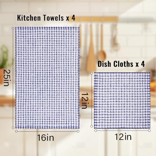 Homaxy Cotton Terry Kitchen Towels and Dishcloths Set of 8, Mixed