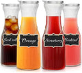 INSETLAN 1 Liter Ribbed Glass Carafe with Lids, Set of 4 Juice