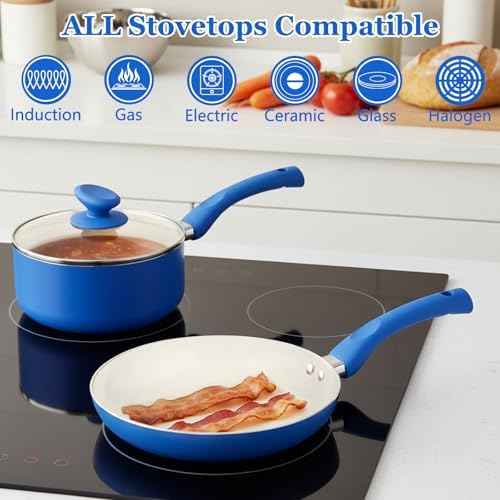 12 Piece Ceramic Cookware Set，Nonstick Pots and Pans Set