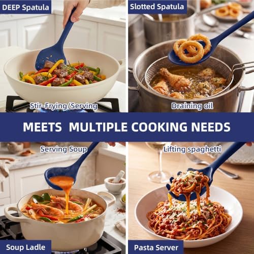 Kitchen Utensils Set, 9 PCS Silicone Cooking Utensils, Navy Blue