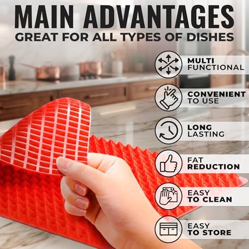 Red Silicone Baking Mat, 16 x 11.42 In, Non-Stick, Pyramid Design